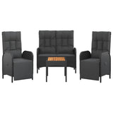 4 Piece Garden Dining Set with Cushions Black Poly Rattan