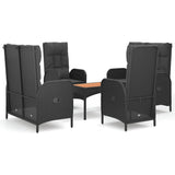 5 Piece Garden Dining Set with Cushions Black Poly Rattan - Front View