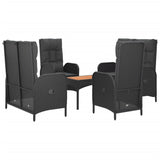5 Piece Garden Dining Set with Cushions Black Poly Rattan - Side View