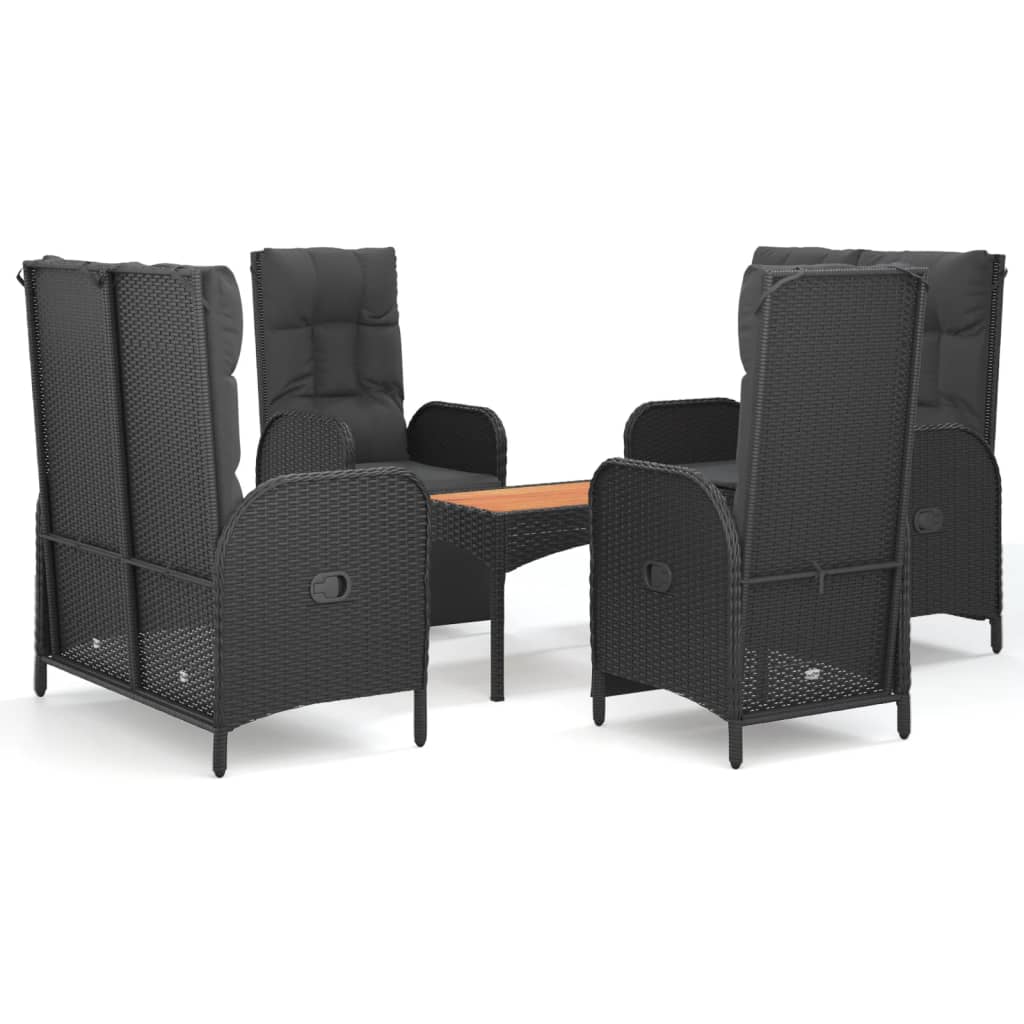 5 Piece Garden Dining Set with Cushions Black Poly Rattan