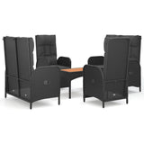 5 Piece Garden Dining Set with Cushions Black Poly Rattan