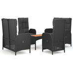 5 Piece Garden Dining Set with Cushions Black Poly Rattan