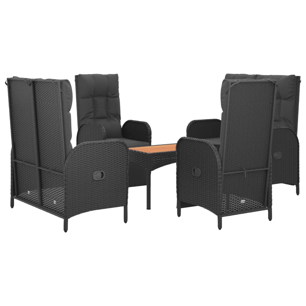 5 Piece Garden Dining Set with Cushions Black Poly Rattan