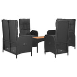 5 Piece Garden Dining Set with Cushions Black Poly Rattan