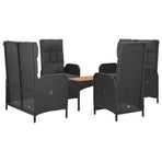 5 Piece Garden Dining Set with Cushions Black Poly Rattan