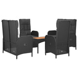 5 Piece Garden Dining Set with Cushions Black Poly Rattan - Side View