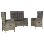 3 Piece Garden Dining Set with Cushions Grey Poly Rattan