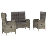 3 Piece Garden Dining Set with Cushions Grey Poly Rattan - Side View