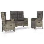 3 Piece Garden Dining Set with Cushions Grey Poly Rattan