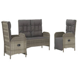 3 Piece Garden Dining Set with Cushions Grey Poly Rattan - Side View
