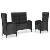3 Piece Garden Dining Set with Cushions Black Poly Rattan - Front View