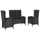 3 Piece Garden Dining Set with Cushions Black Poly Rattan - Side View
