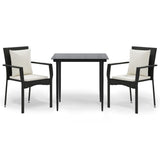 3 Piece Garden Dining Set with Cushions Black Poly Rattan