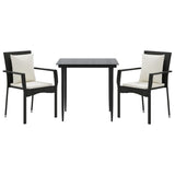 3 Piece Garden Dining Set with Cushions Black Poly Rattan