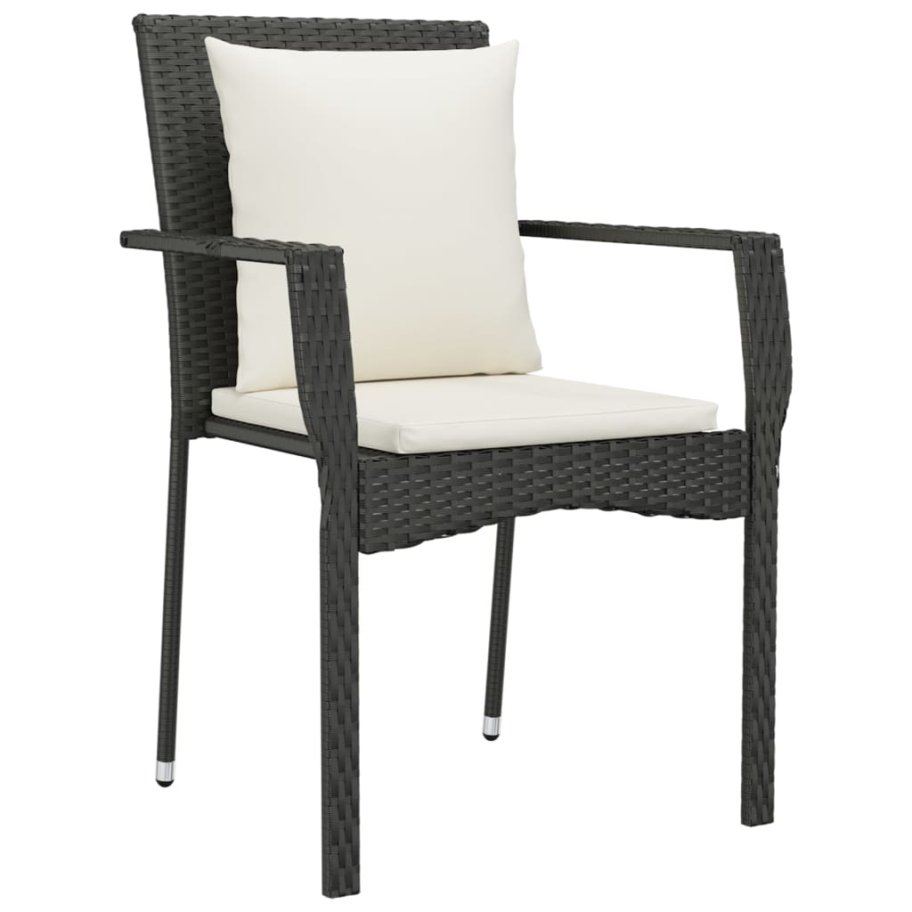 5 Piece Garden Dining Set with Cushions Black Poly Rattan