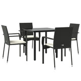 5 Piece Garden Dining Set with Cushions Black Poly Rattan - Side View