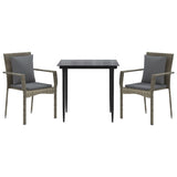 3 Piece Garden Dining Set with Cushions Black and Grey Poly Rattan - Side View
