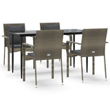 5 Piece Garden Dining Set with Cushions Black and Grey Poly Rattan - Front View