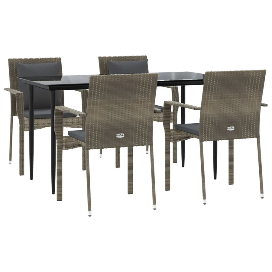 5 Piece Garden Dining Set with Cushions Black&Grey Poly Rattan