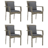 5 Piece Garden Dining Set with Cushions Black and Grey Poly Rattan