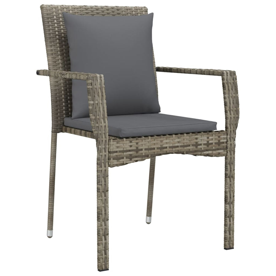 5 Piece Garden Dining Set with Cushions Black&Grey Poly Rattan