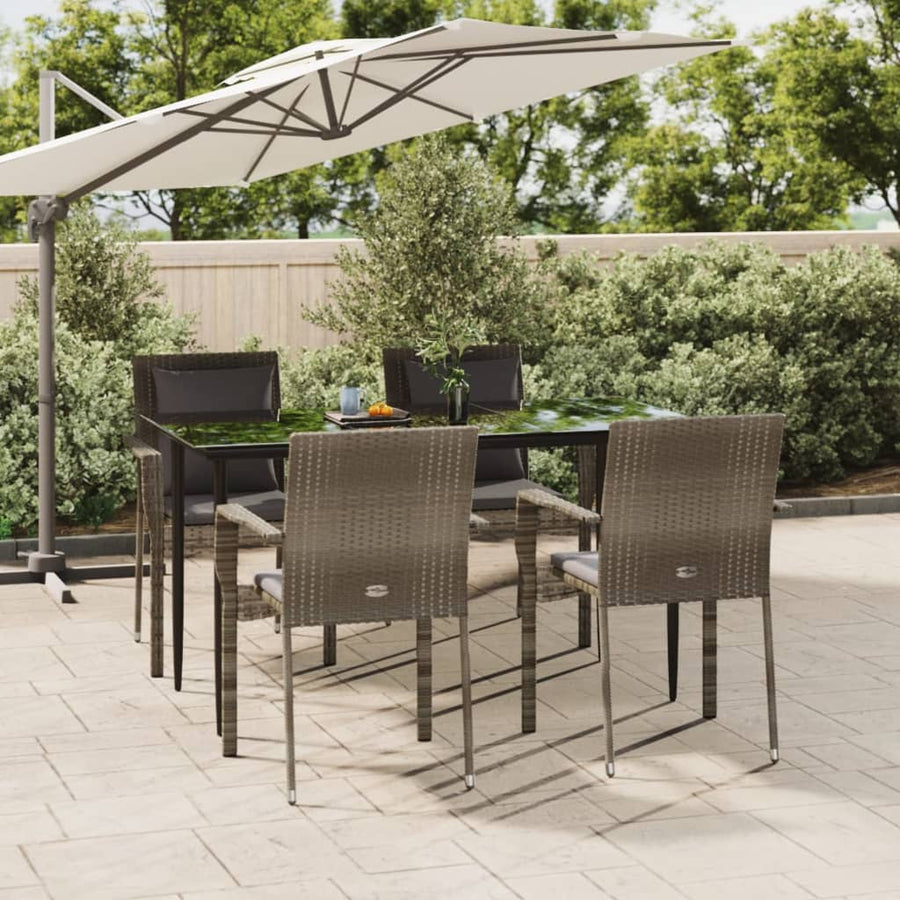5 Piece Garden Dining Set with Cushions Black&Grey Poly Rattan