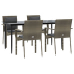 5 Piece Garden Dining Set with Cushions Black&Grey Poly Rattan