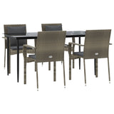 5 Piece Garden Dining Set with Cushions Black and Grey Poly Rattan - Side View