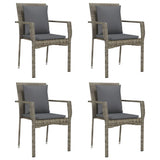 5 Piece Garden Dining Set with Cushions Black and Grey Poly Rattan