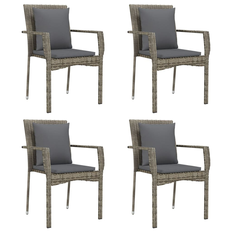 5 Piece Garden Dining Set with Cushions Black&Grey Poly Rattan