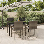 5 Piece Garden Dining Set with Cushions Black&Grey Poly Rattan