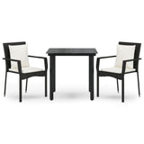 3 Piece Garden Dining Set with Cushions Black Poly Rattan