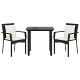 3 Piece Garden Dining Set with Cushions Black Poly Rattan