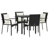 5 Piece Garden Dining Set with Cushions Black Poly Rattan - Side View