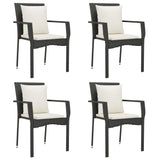 5 Piece Garden Dining Set with Cushions Black Poly Rattan