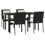 5 Piece Garden Dining Set with Cushions Black Poly Rattan - Side View