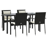 5 Piece Garden Dining Set with Cushions Black Poly Rattan - Side View