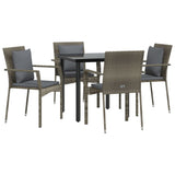 5 Piece Garden Dining Set with Cushions Black and Grey Poly Rattan