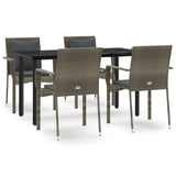 5 Piece Garden Dining Set with Cushions Black and Grey Poly Rattan - Front View