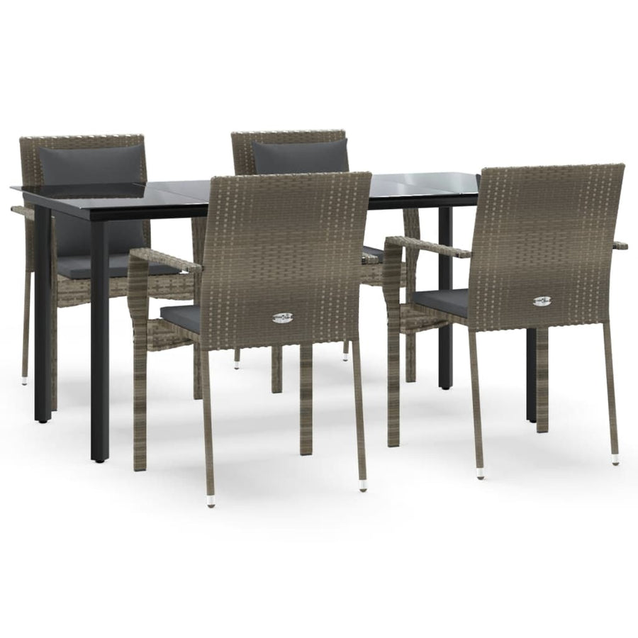5 Piece Garden Dining Set with Cushions Black&Grey Poly Rattan