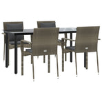 5 Piece Garden Dining Set with Cushions Black&Grey Poly Rattan