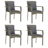 5 Piece Garden Dining Set with Cushions Black and Grey Poly Rattan