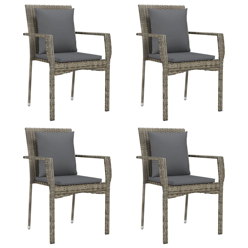 5 Piece Garden Dining Set with Cushions Black and Grey Poly Rattan