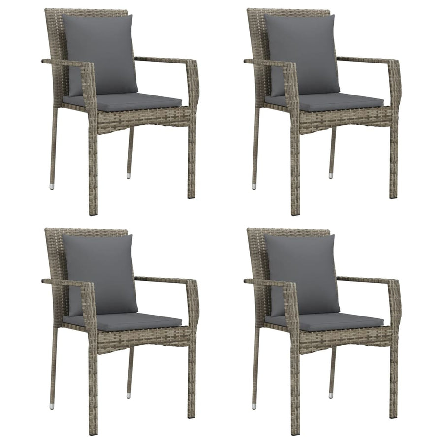 5 Piece Garden Dining Set with Cushions Black&Grey Poly Rattan