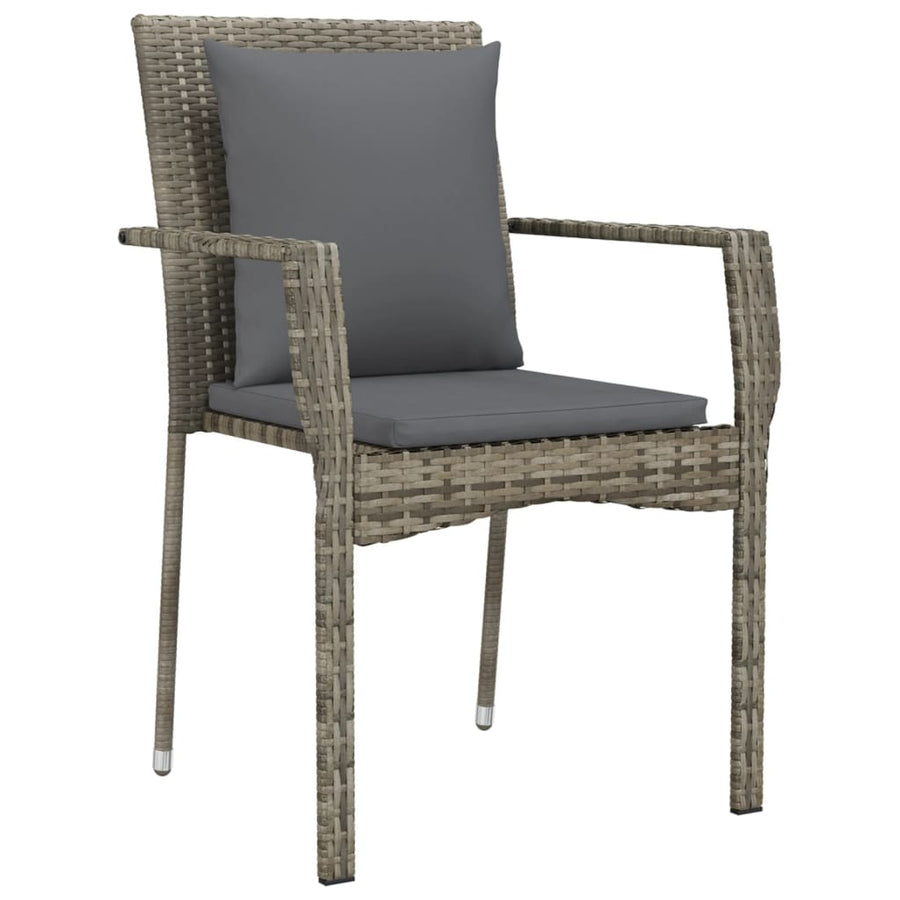 5 Piece Garden Dining Set with Cushions Black&Grey Poly Rattan