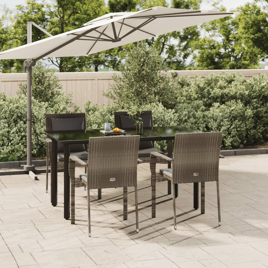 5 Piece Garden Dining Set with Cushions Black&Grey Poly Rattan