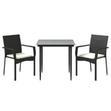 3 Piece Garden Dining Set with Cushions Black Poly Rattan
