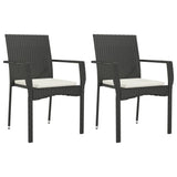 3 Piece Garden Dining Set with Cushions Black Poly Rattan - Top-Down View