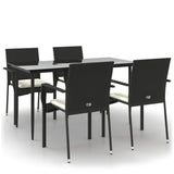 5 Piece Garden Dining Set with Cushions Black Poly Rattan - Front View