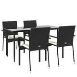 5 Piece Garden Dining Set with Cushions Black Poly Rattan - Side View